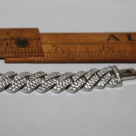 New w Tag Iced Out Bling  CZ Fancy Locking Unisex Statement Bracelet - Picture 3 of 7